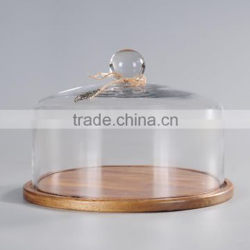 decorative glass dome cover with wood stand