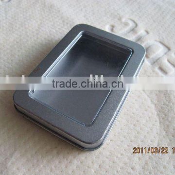 rectangular silver size:87*60*12mm with clear window tin box