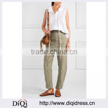 Wholesale Women Apparel Front-concealed button and zip Sand Cotton-twill Pants(DQE0391P)