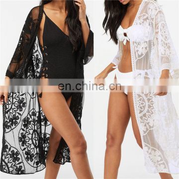 2019 Lace Beach Pareo Beachwear Swim suit Cover up Playa Pareo Tunics for Beach Kimono Swimwear Women Lace Beach Dress