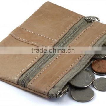 Thin leather coin purse with two pockets Genuine leather coin pocket