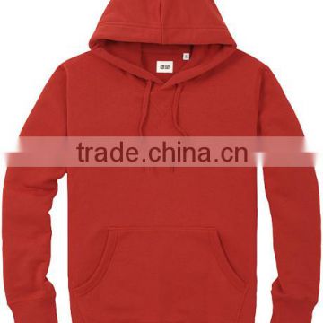 Red plain dyed long sleeves fleece hoodies for men