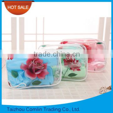 High quality Transparent decorate with flower toiletry bag