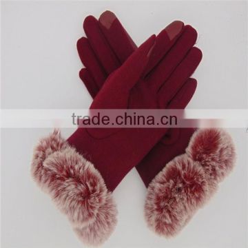 Winter Red Hand Glove With Long Rabbit Fur