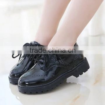 Juqian custom best quality lace up leather black girl school shoes 2016