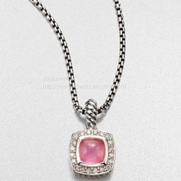 Sterling Silver Jewelry Pink Chalcedony Pendant Necklace(N-017)