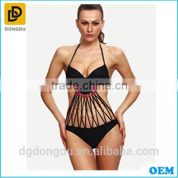 2016 Summer Women Sexy Beaded Macrame One-Piece Swimwear