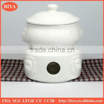 self heating pan Lion head shape soup pot with lid and candle stove,ceramic soup bowl with cover and stand hotel restaurant