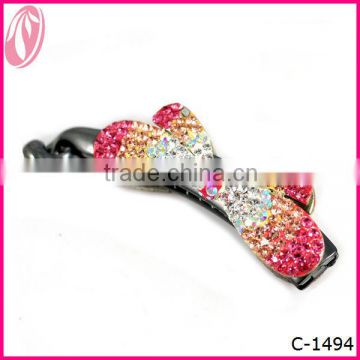 Wholesale sweet bowknot fancy rhinestone Plastic Diamond Bowknot Hair Clip Barrette For Girls