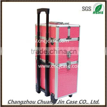 hot sale large pink beauty professional aluminum cosmetic case makeup trolley case
