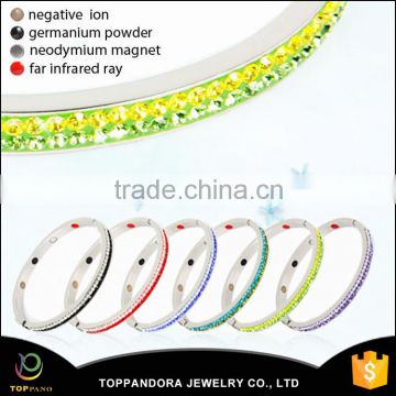 Hot selling fashion rhinestone bracelet bangle gift adjustable stainless steel bangle with germanium magnet energy for ladies