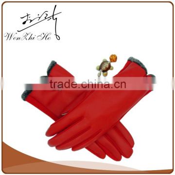 PU Leather Gloves Touch Screen Winter in Red Color