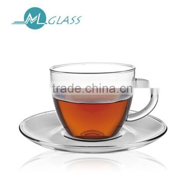 clear glass coffee cups 200ml with tray handmade glassware N6084