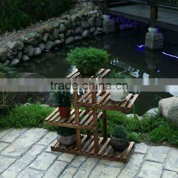 Wooden tall flower display pot stand for garden