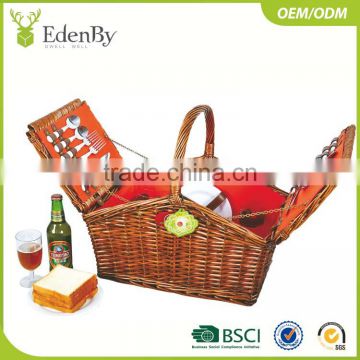 Hot-selling Handmade wholesale cheap willow wicker picnic basket food covers for 4 person