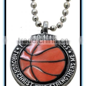 2015 hot sale basketball necklace Custom basketball necklace "I can do all things" basketball necklace with bead chain