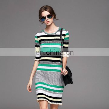 Ladies high quality stylish stripe dress half sleeve spring new dress