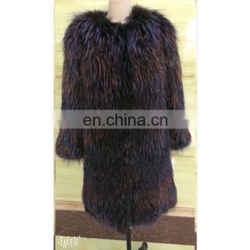 long style silver fox fur jacket coat