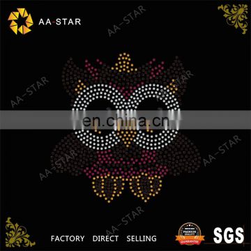 The latest design cute owl hot fix korean rhinestone motif
