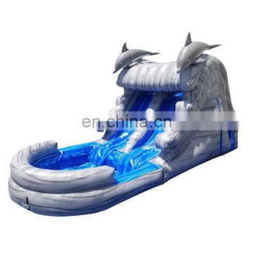 Gray Marble Double Dolphin Waterslide Large Inflatable Water Slide For Kids