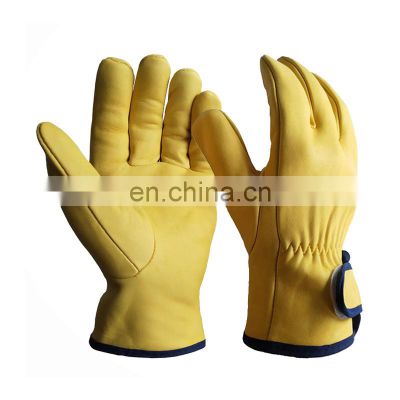 yellow color soft goat leather work gloves driver sport wind proof gloves