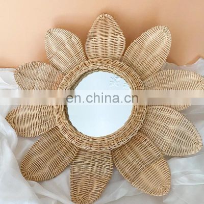 High Quality Daisy Rattan Mirror, Flower Boho Home Decor, Wall Natural Art Cheap Wholesale made in Vietnam