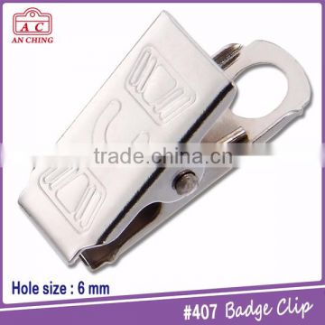 Metal bulldog clip for badge holder with customized hole size