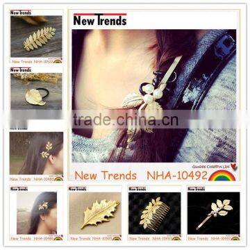 Fashion alloy gold leaves hair jewelry leaf shape hair clip hair accessories