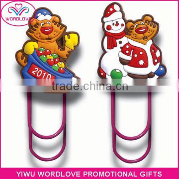 Christmas holiday gift 3D shaped PVC bookmark metal paper clip