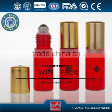 10ml red roll-on bottle with UV golden cap,15 ml red roll-on bottle with stainless roller ball, red roller bottle