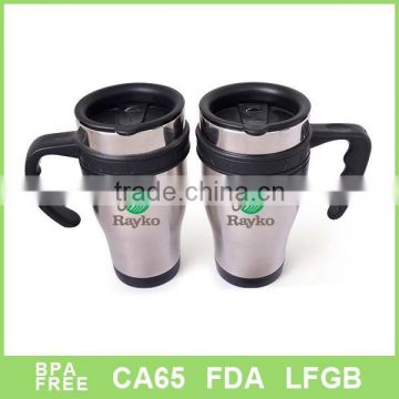 500ml Double wall stainless steel car mugs with lid of pp