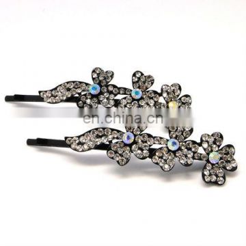 High quality metal flower rhinestone crystal hair clip pin accessories