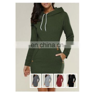 Wholesale cheap women Hooded zip pullover midi sweatshirt hoodie sweater dress