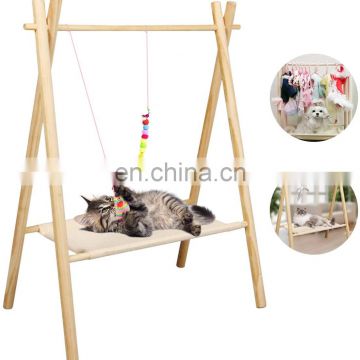 New Design Cat Pet Hammock with Pet Clothing and Toy Hanger Features Wood Cat Tree