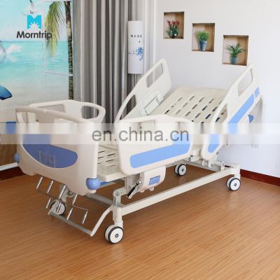 Cheapest Price 4 Cranks Abs Guardrail 5 Function Manual Hospital Icu Beds With Central Brake Central Control Casters