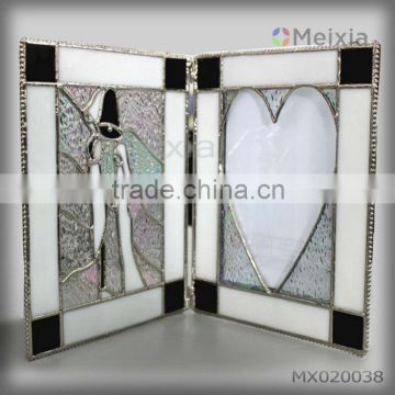 MX020038 rainbow shining stained glass 6x8 heart shaped photo frame for wedding favor