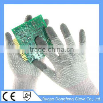 13G Sleamless Knitted Nylon Carbon Fiber ESD PVC Dotted Work Gloves Used In Cleanroom