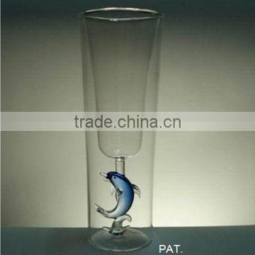 Double Wall Glass Dolphin Champagne Flute