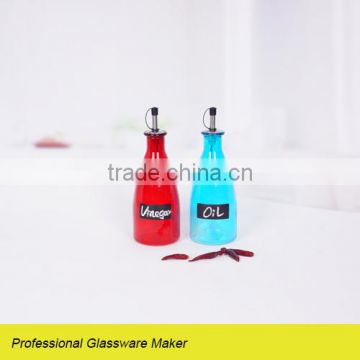 new design 2pcs glass oil and vinegar set in red and blue