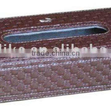 Decorated brown leather tissue box design