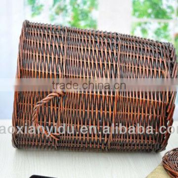 Chinese Big Willow Basket with Handles and Lid Room Wastepaper Basket Decor Home Props