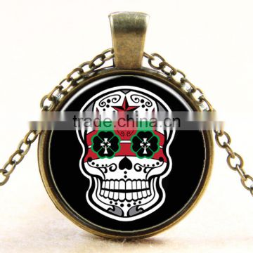 XP-TGN-S-120 Factory Popular Diy Image Time Gemstone Colorful Dome Mandala Round Skull Glass Cabochon Necklace In Glass