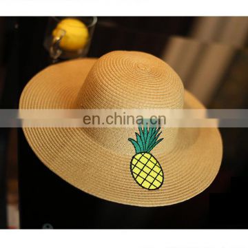 Pineapple Embroidery Large Eaves Straw Hat Sunshade Beach Hat