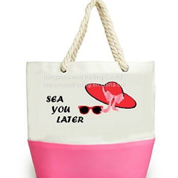 large silicone bottom beach bag tote with rope handles