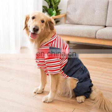 Striped suspenders big dog thick large dog Husky Samoyed wear Denim big dog clothes