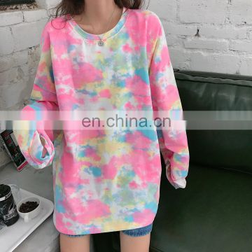 Wholesale Korea Style Loose and Leisure Tie dye Stripe Dye Crew Neck Unisex Sweatshirt Hoodies