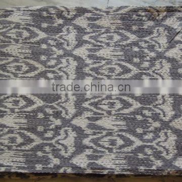 Handmade Ikat Kantha Quilt Blanket in Gray Quilted Throws,Ralli,Gudari Handmade Tapestery REVERSIBLE Bedding