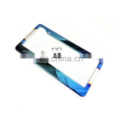 Guangzhou Baked Blue Surface Stainless Steel Car Slim Design with Bolts Washer Caps Licence Plate Frame
