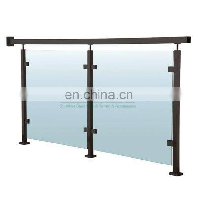 Deck Black Post Balustrade Handrail Stainless Steel Balcony Glass Railing