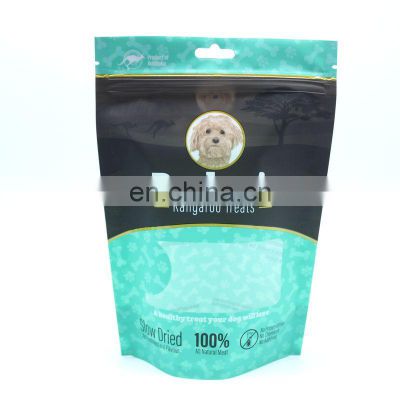 Custom printed 14oz pet treats packaging bags with window plastic stand up dog food bags